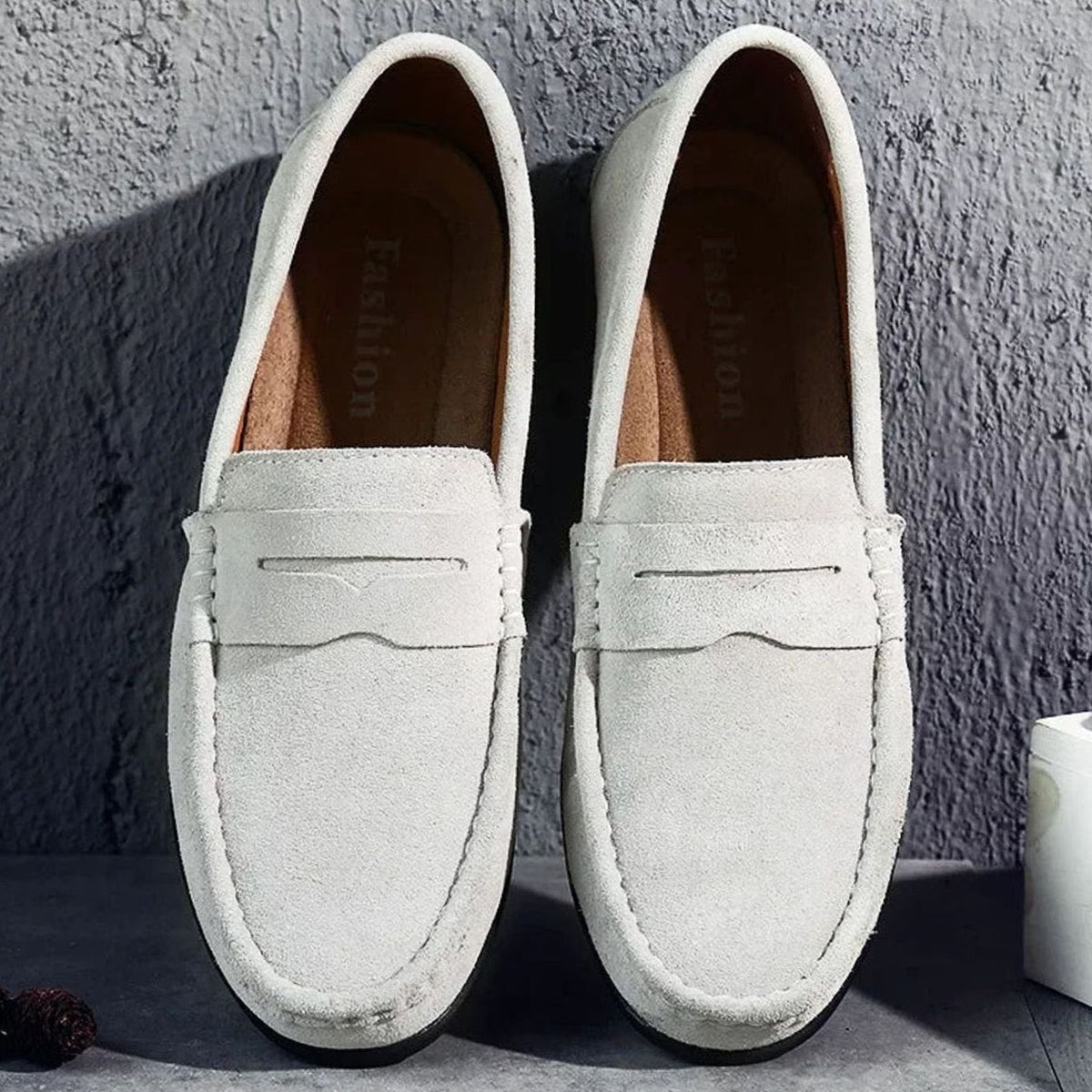 Herenloafers van suède met penny-detail, instapmodel