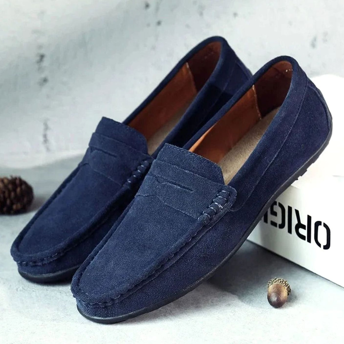Herenloafers van suède met penny-detail, instapmodel