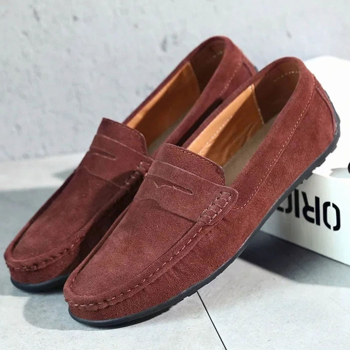 Herenloafers van suède met penny-detail, instapmodel