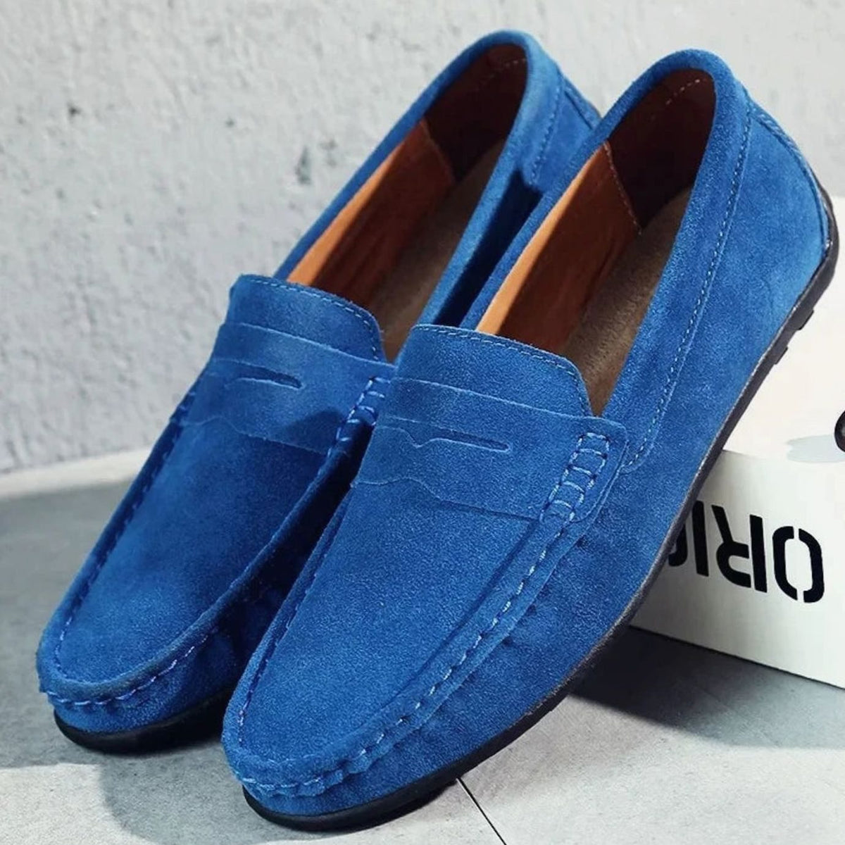 Herenloafers van suède met penny-detail, instapmodel