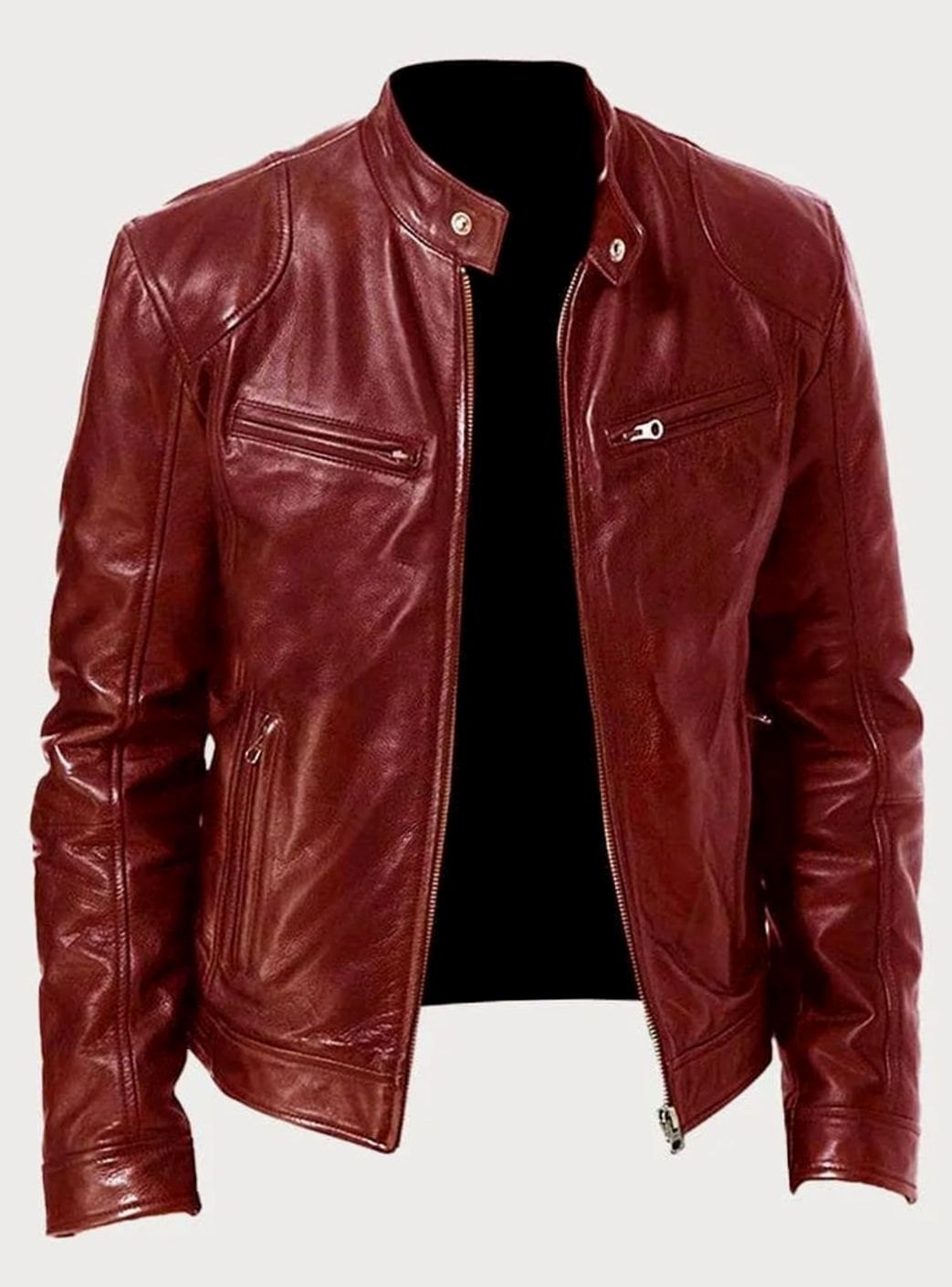 Noah | Leren bikerjack met slim fit en opstaande kraag