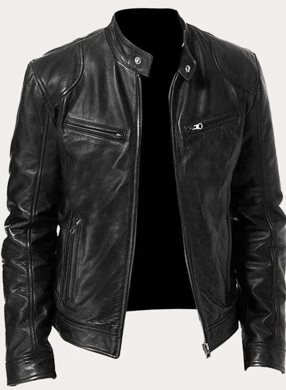 Noah | Leren bikerjack met slim fit en opstaande kraag