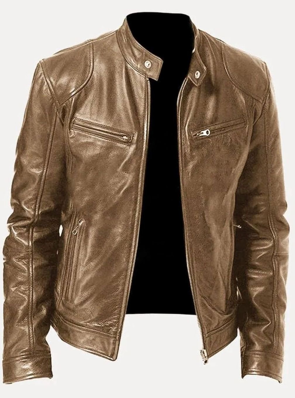 Noah | Leren bikerjack met slim fit en opstaande kraag
