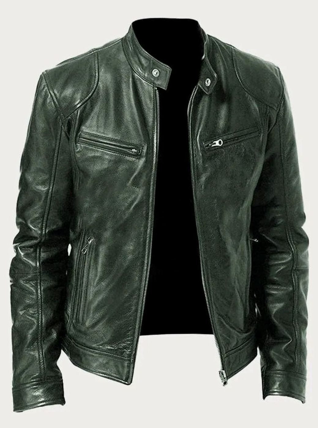 Noah | Leren bikerjack met slim fit en opstaande kraag