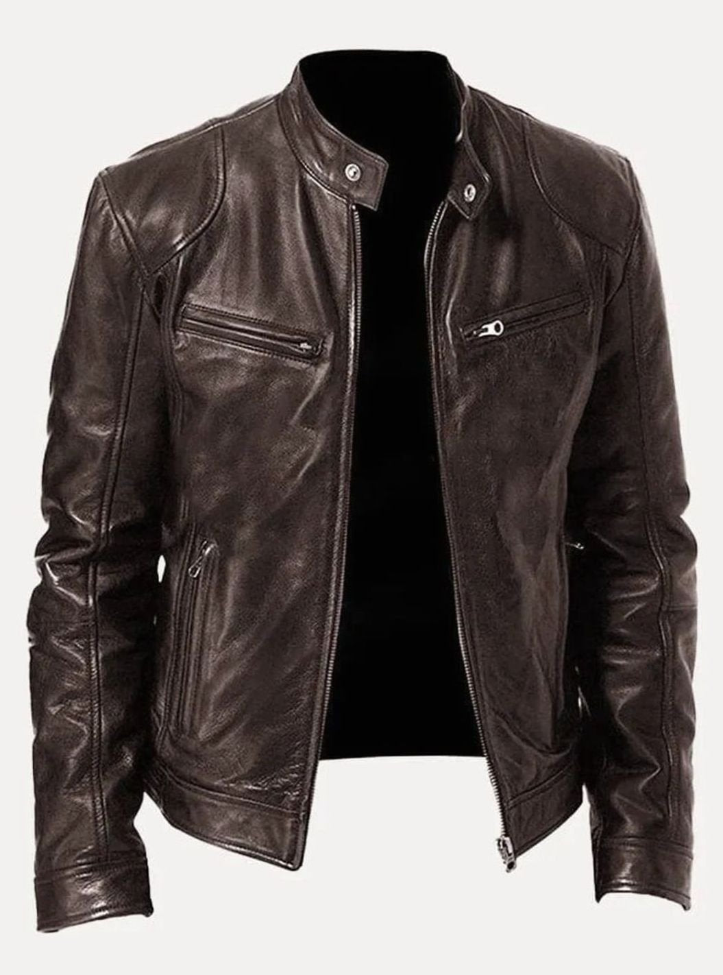 Noah | Leren bikerjack met slim fit en opstaande kraag