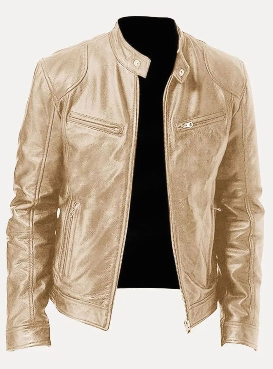 Noah | Leren bikerjack met slim fit en opstaande kraag