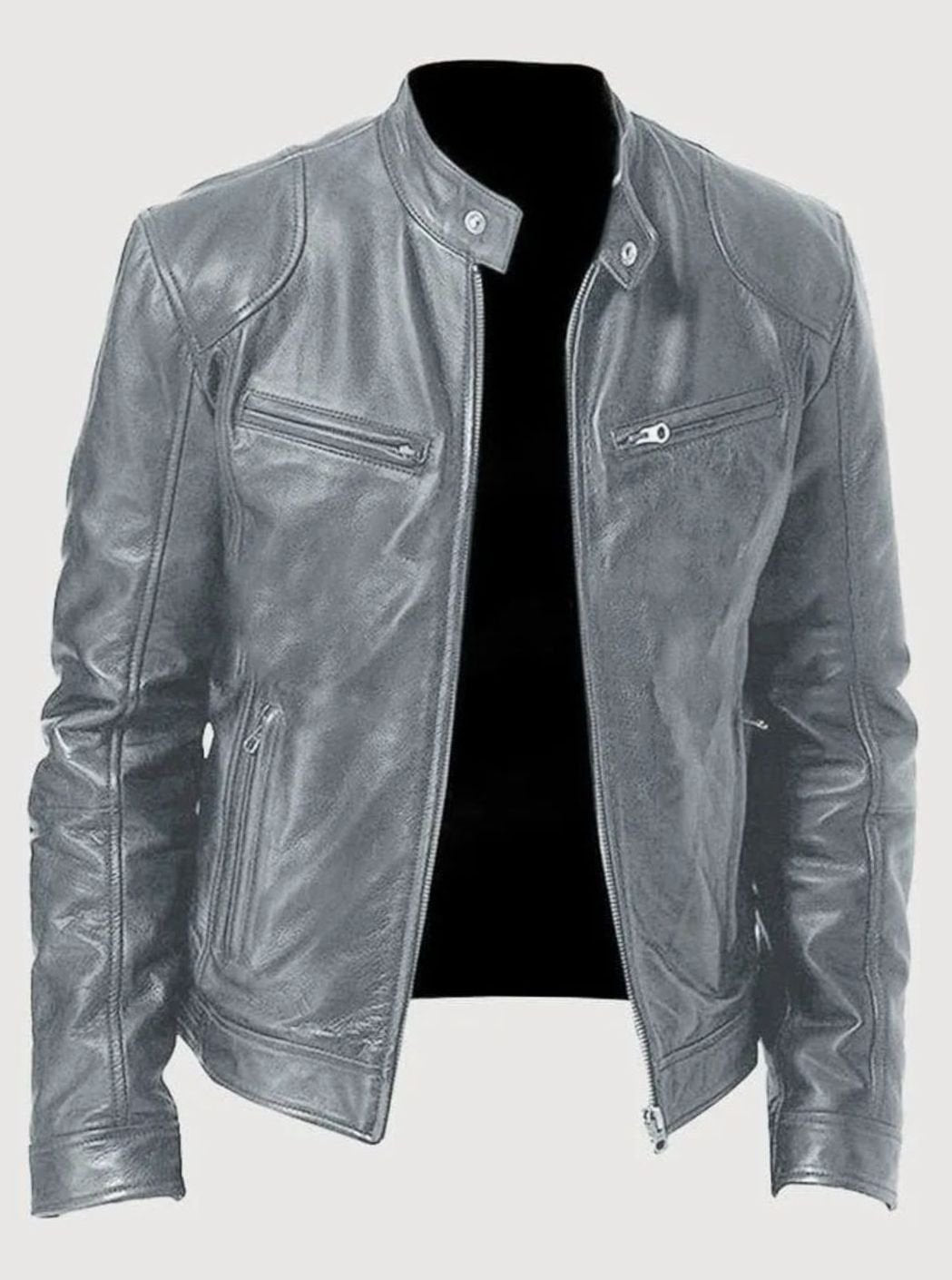 Noah | Leren bikerjack met slim fit en opstaande kraag
