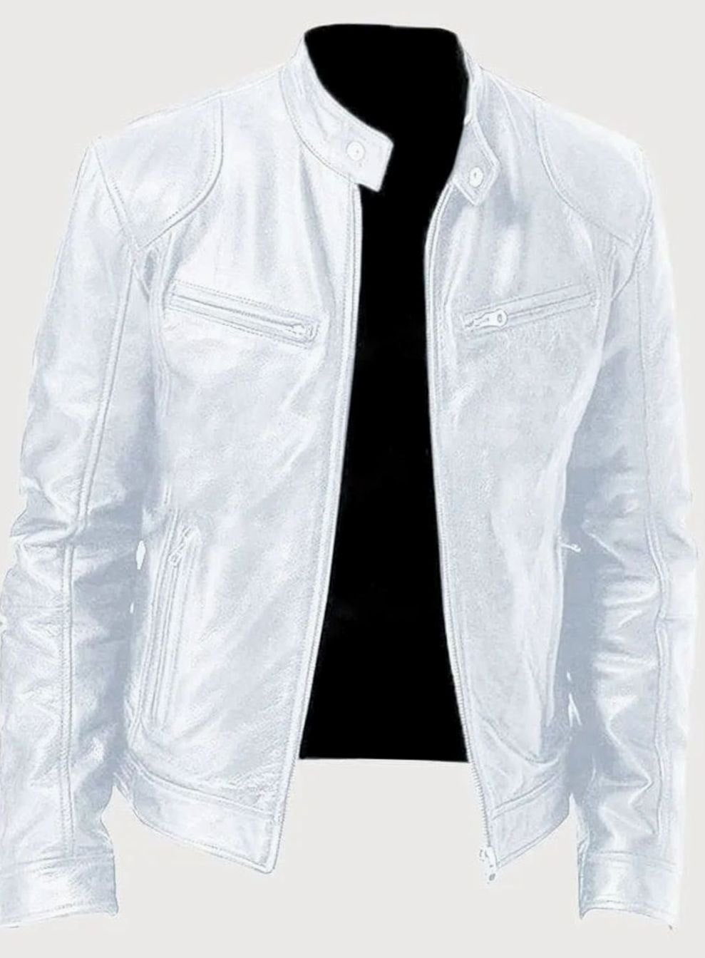Noah | Leren bikerjack met slim fit en opstaande kraag