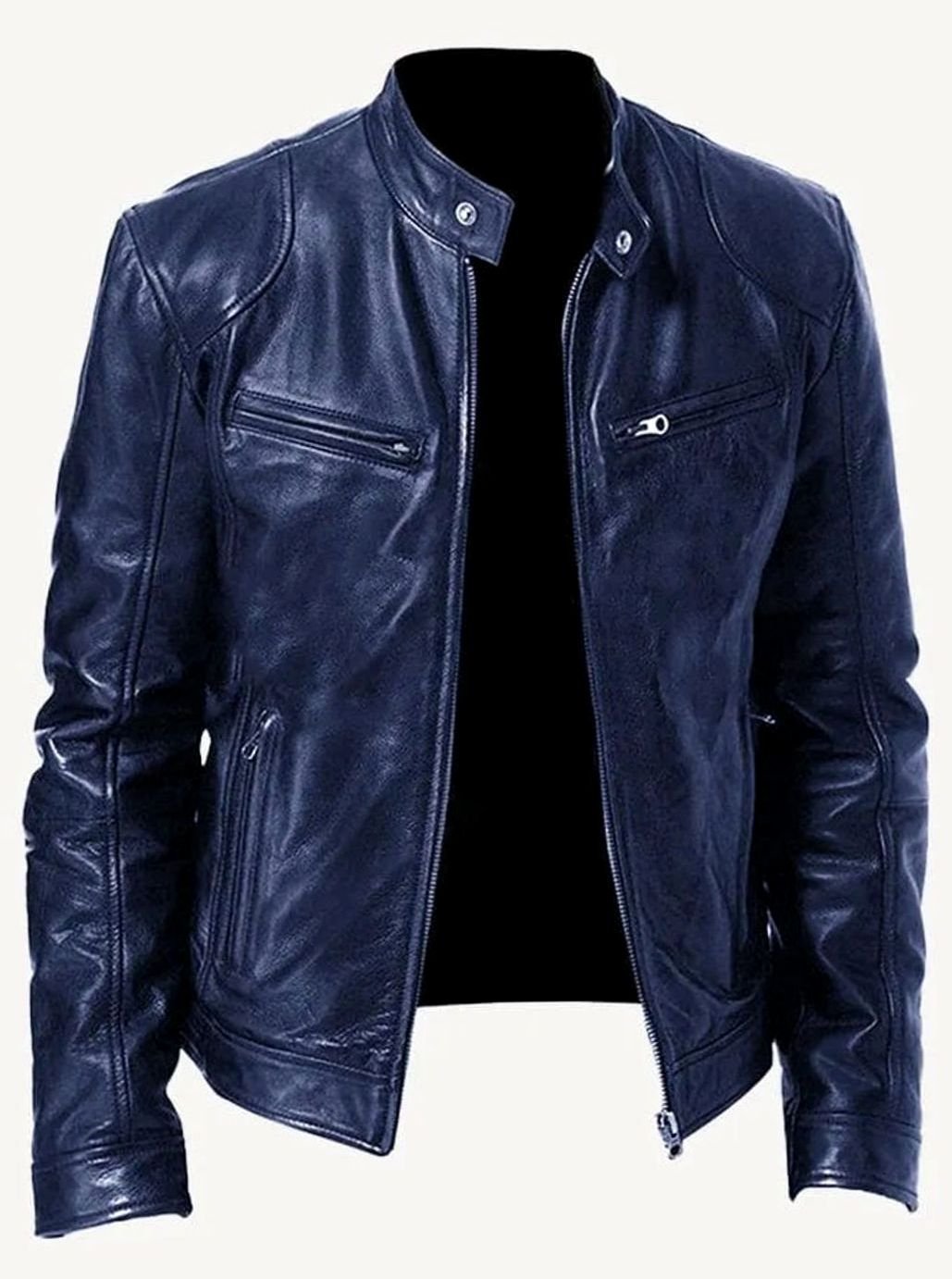 Noah | Leren bikerjack met slim fit en opstaande kraag