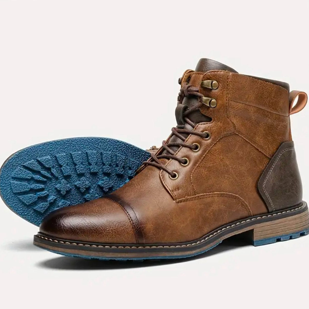 Leren herenboots met suède panelen en zijrits