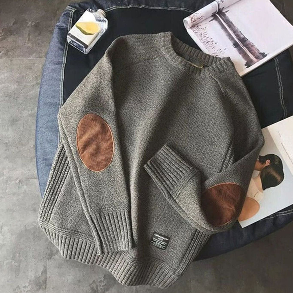 Marianus | Ruime herentrui met contrasterende elleboogpatches