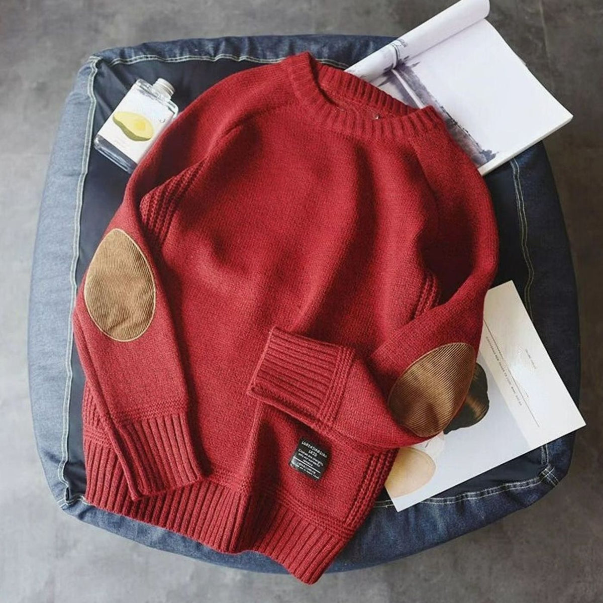 Marianus | Ruime herentrui met contrasterende elleboogpatches