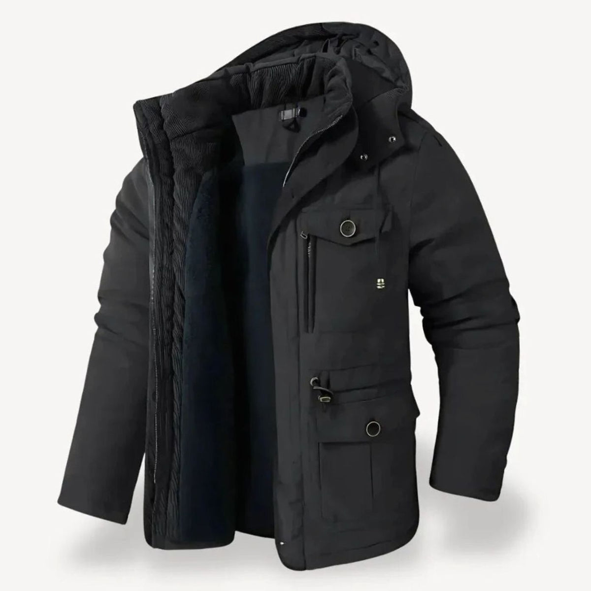 Teun | Winterparka met fleecevoering, capuchon en vier klepzakken