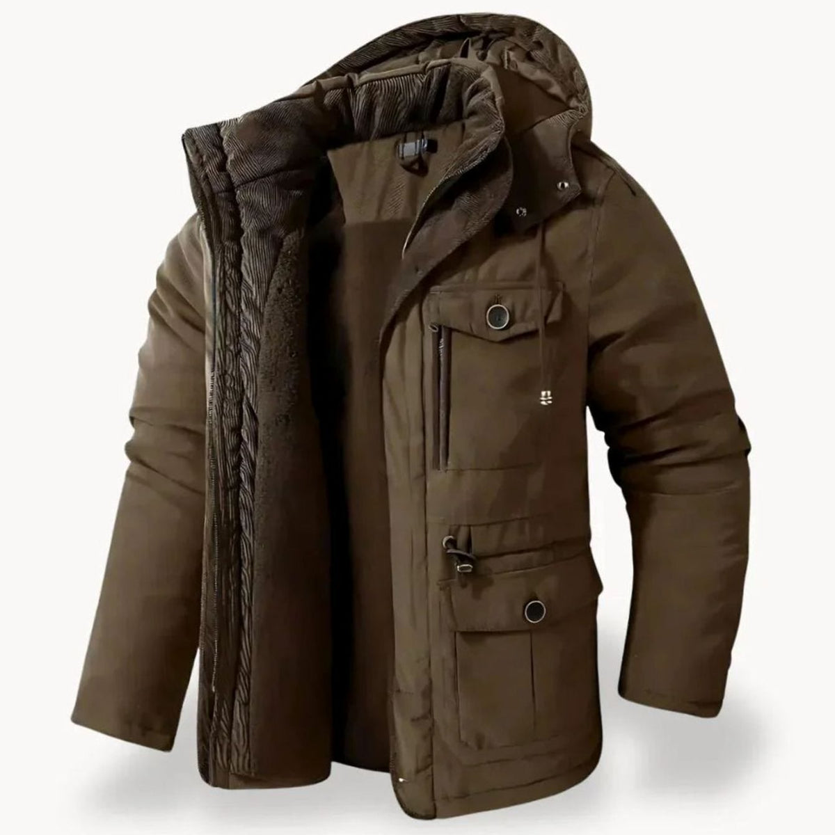 Teun | Winterparka met fleecevoering, capuchon en vier klepzakken