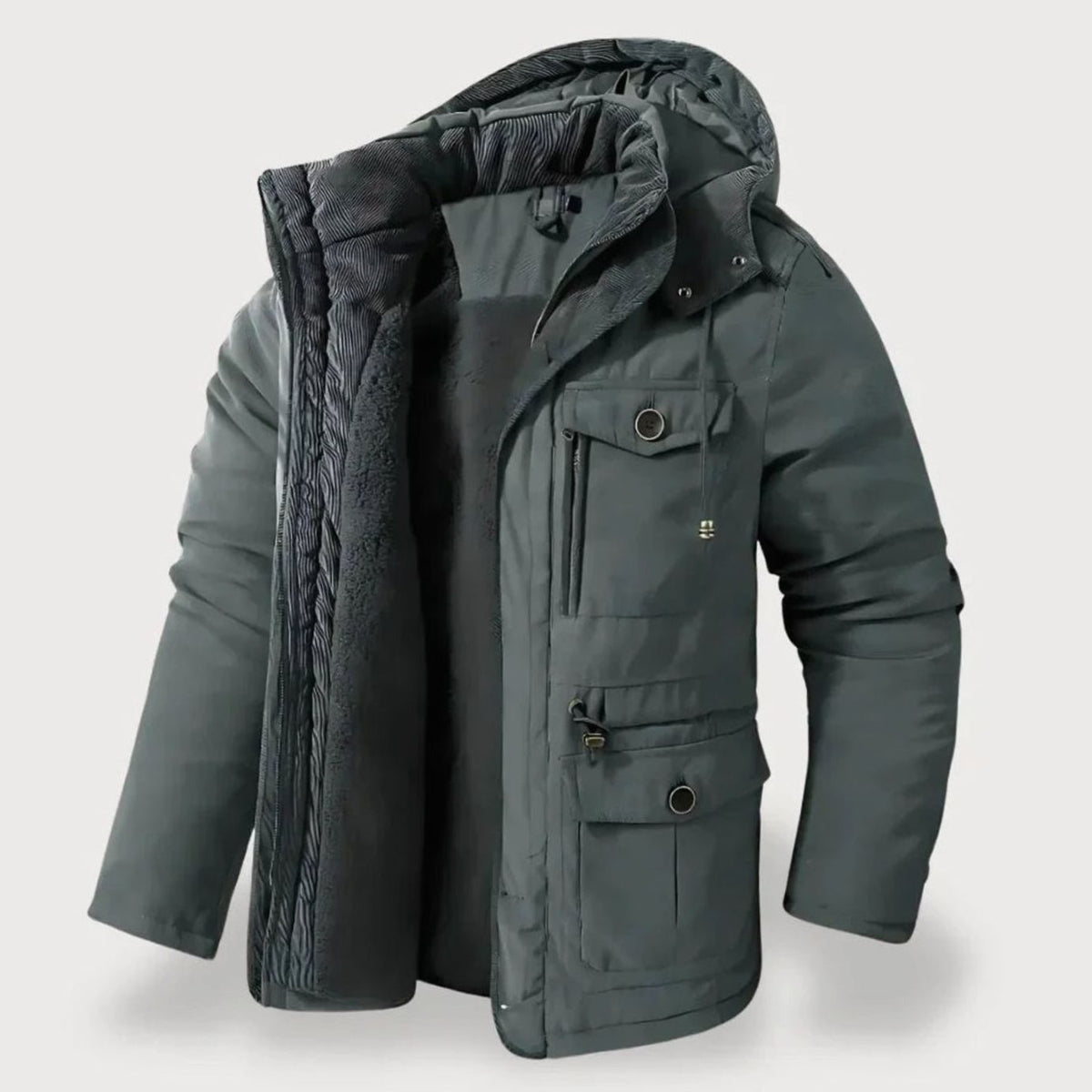 Teun | Winterparka met fleecevoering, capuchon en vier klepzakken