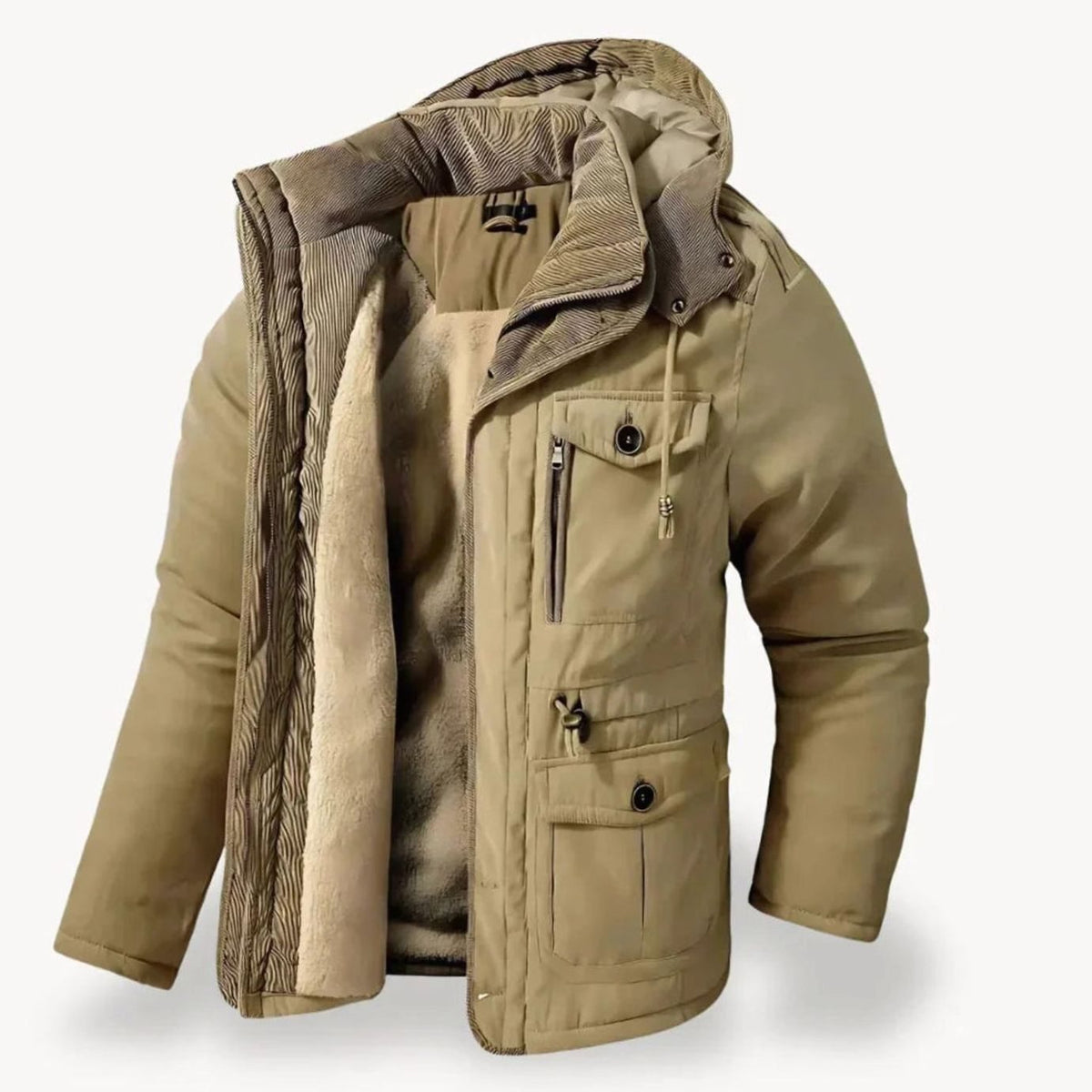 Teun | Winterparka met fleecevoering, capuchon en vier klepzakken