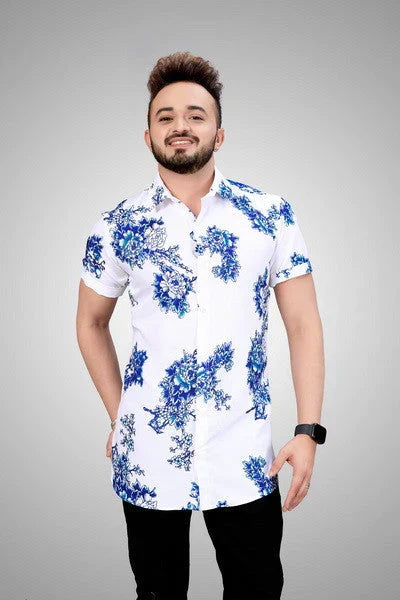 Bloemenpatroon heren zomeroverhemd met korte mouwen