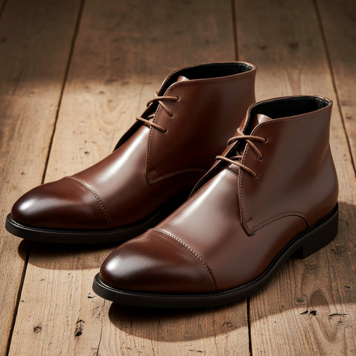 Leren herenchukkaboots met neuskap en drie veterogen