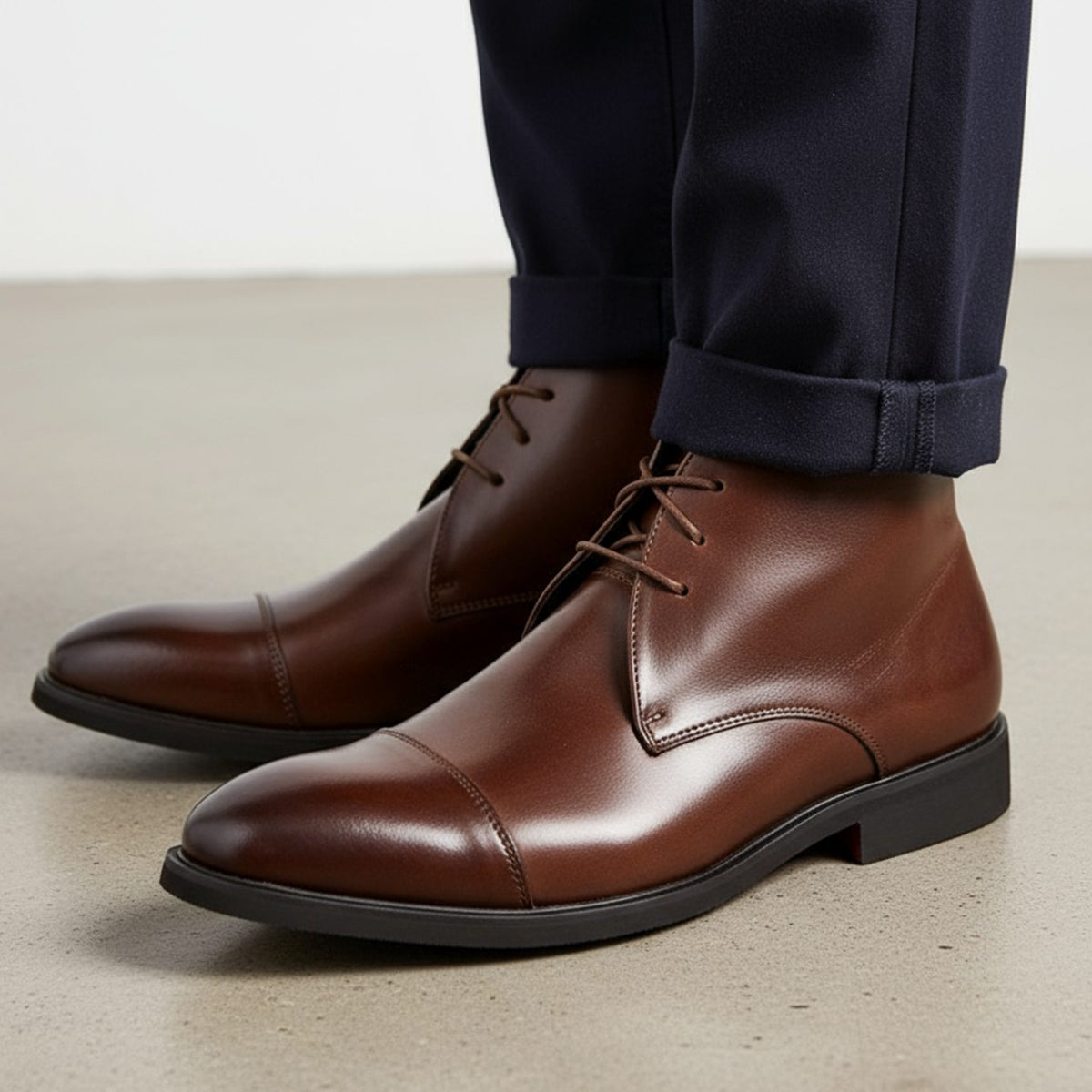 Leren herenchukkaboots met neuskap en drie veterogen