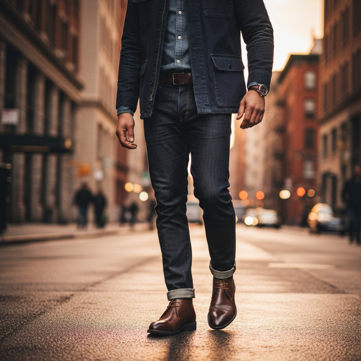 Leren herenchukkaboots met neuskap en drie veterogen