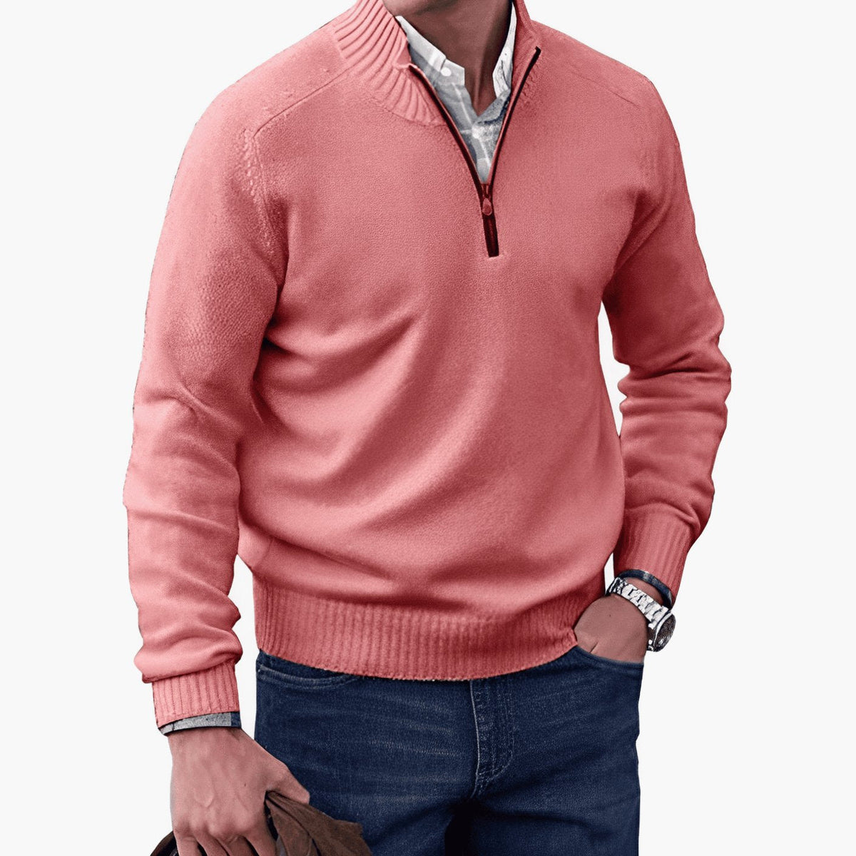 Jesse | Gebreide herenpullover met korte rits en geribde boorden