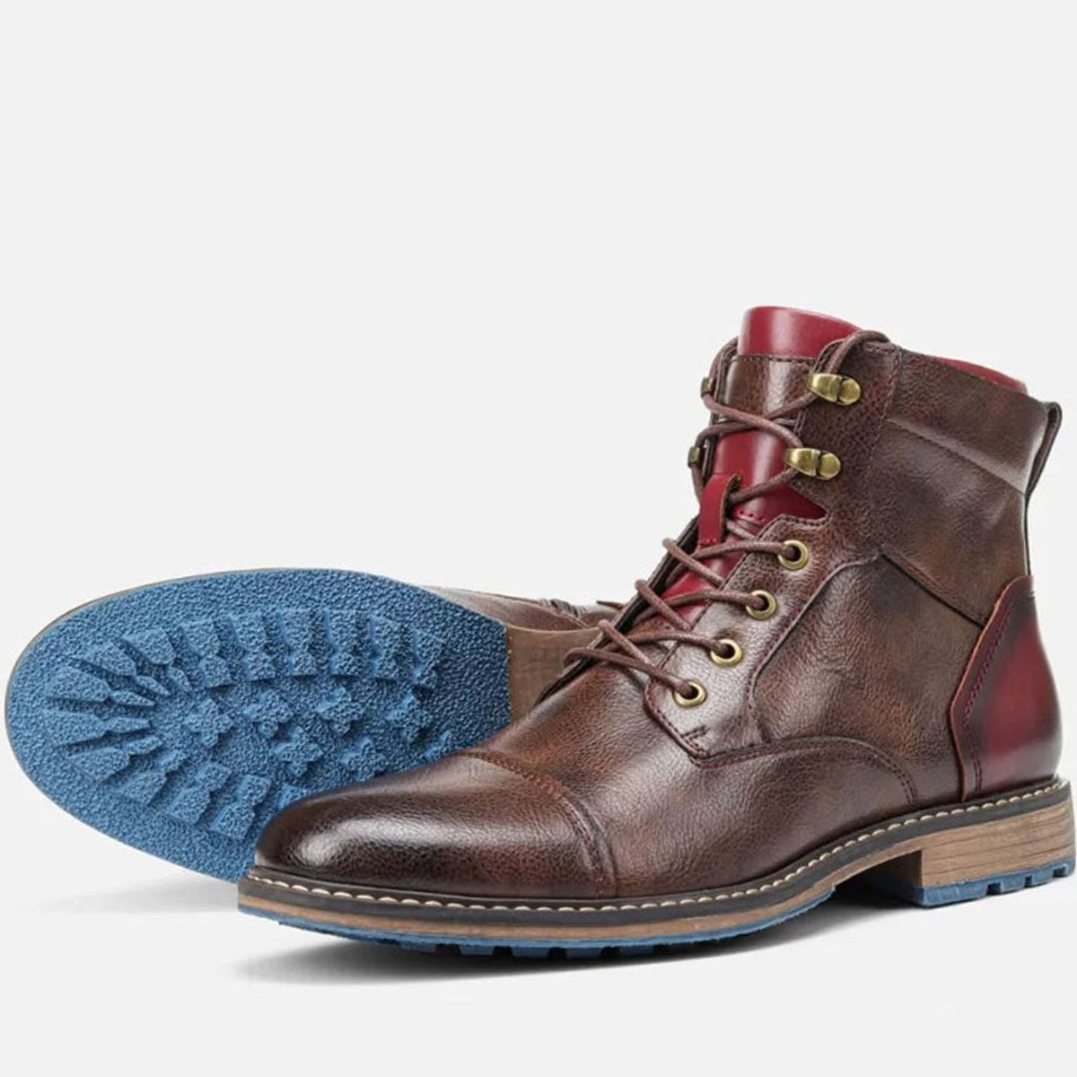 Leren herenboots met veters en zijrits