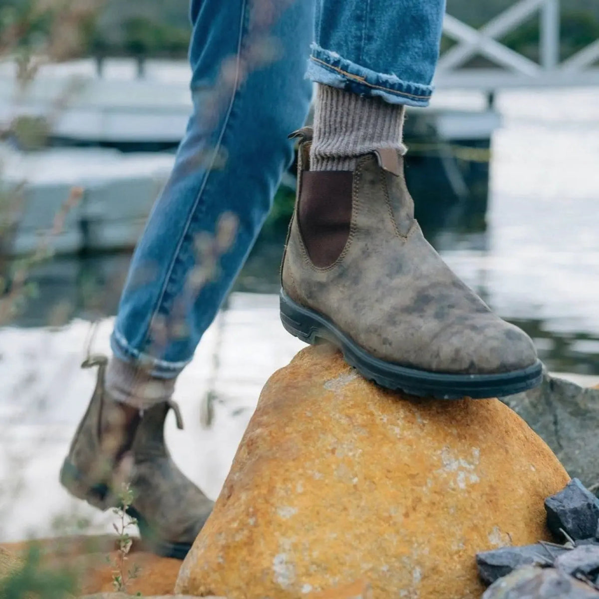 Leren heren-Chelsea boots met grove zool