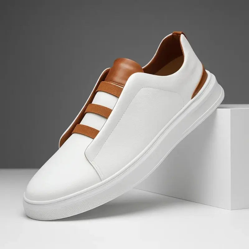 Leren hereninstapsneakers met elastische lusveters