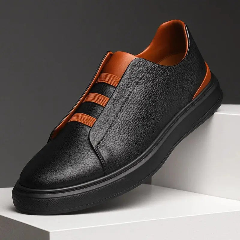 Leren hereninstapsneakers met elastische lusveters