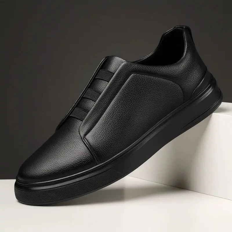 Leren hereninstapsneakers met elastische lusveters