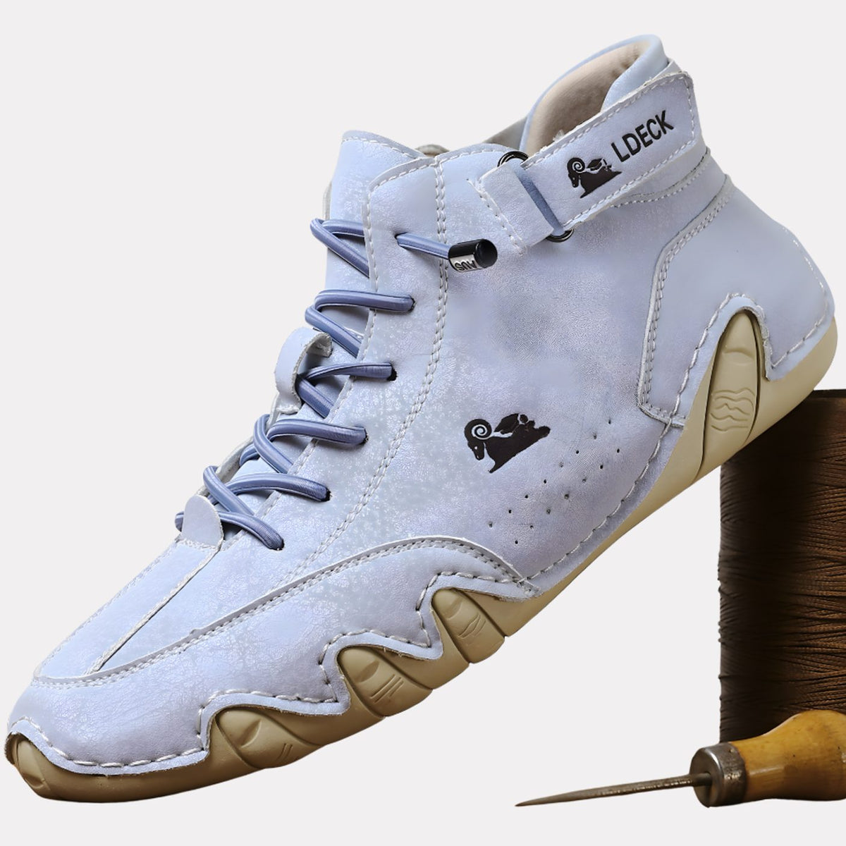 Leren herenbarefootsneakers met veters en flexibele zool