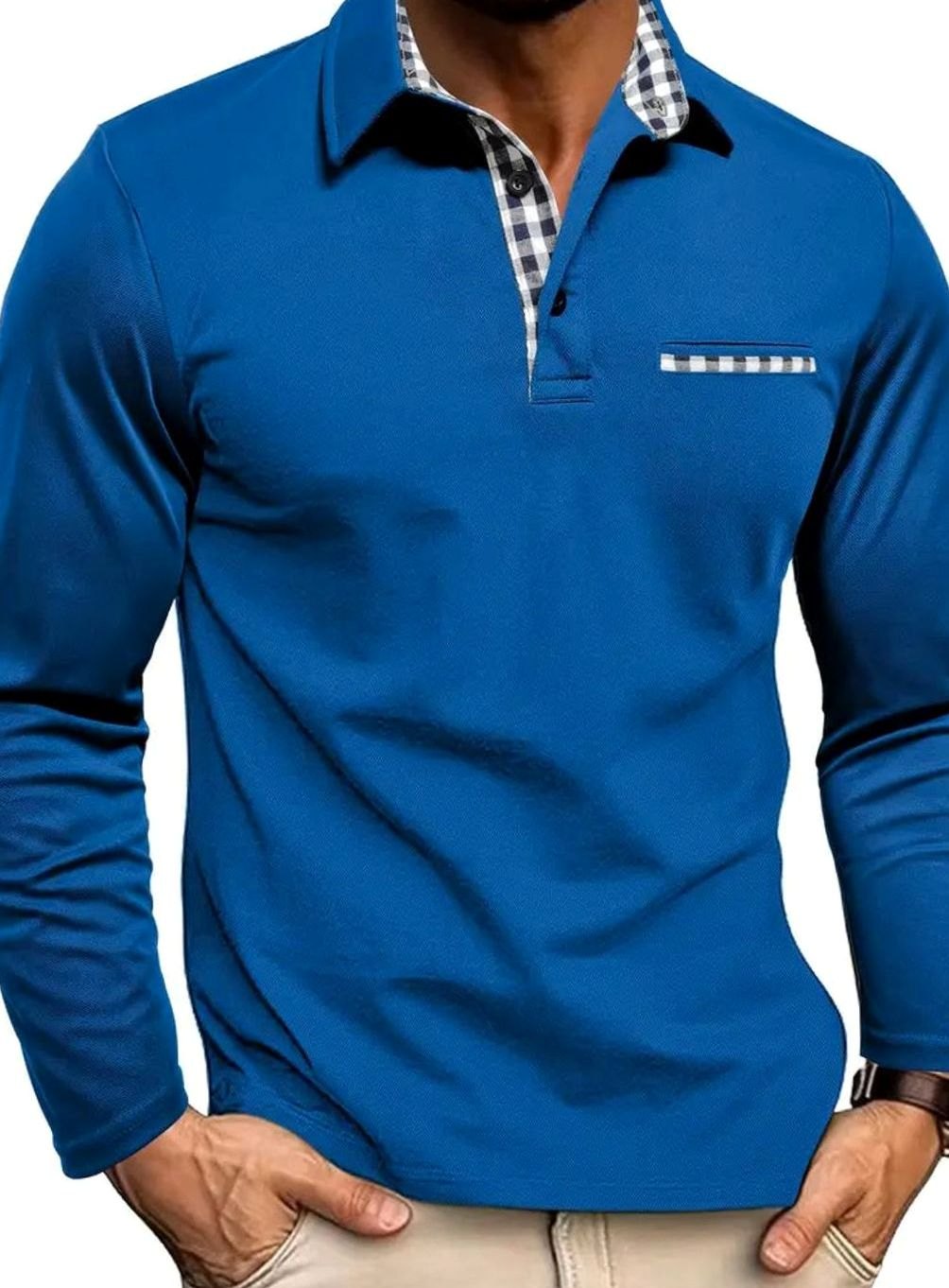 Andor | Herenpolo met lange mouwen en ginghamdetails