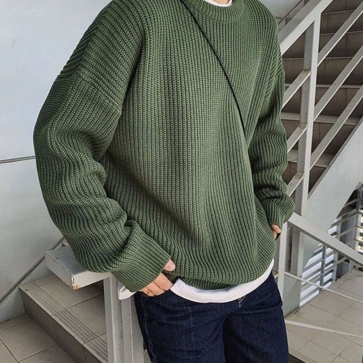 Amir | Oversized geribde herentrui met ronde hals
