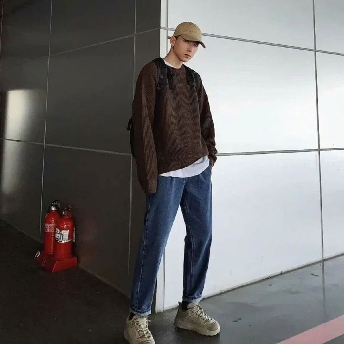 Amir | Oversized geribde herentrui met ronde hals