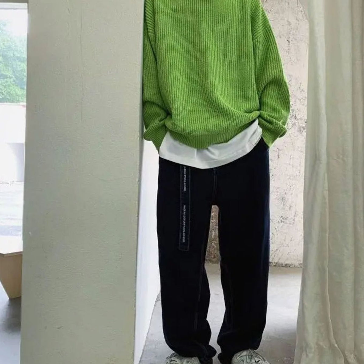 Amir | Oversized geribde herentrui met ronde hals