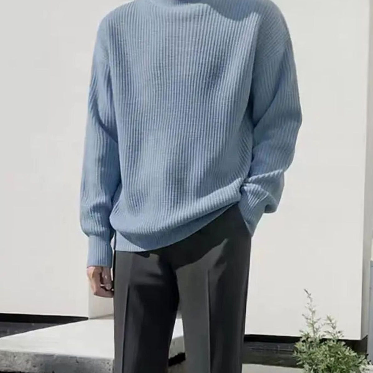 Amir | Oversized geribde herentrui met ronde hals