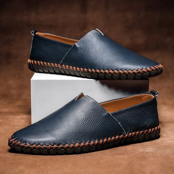 Herenloafers met leerlook en contraststiksels