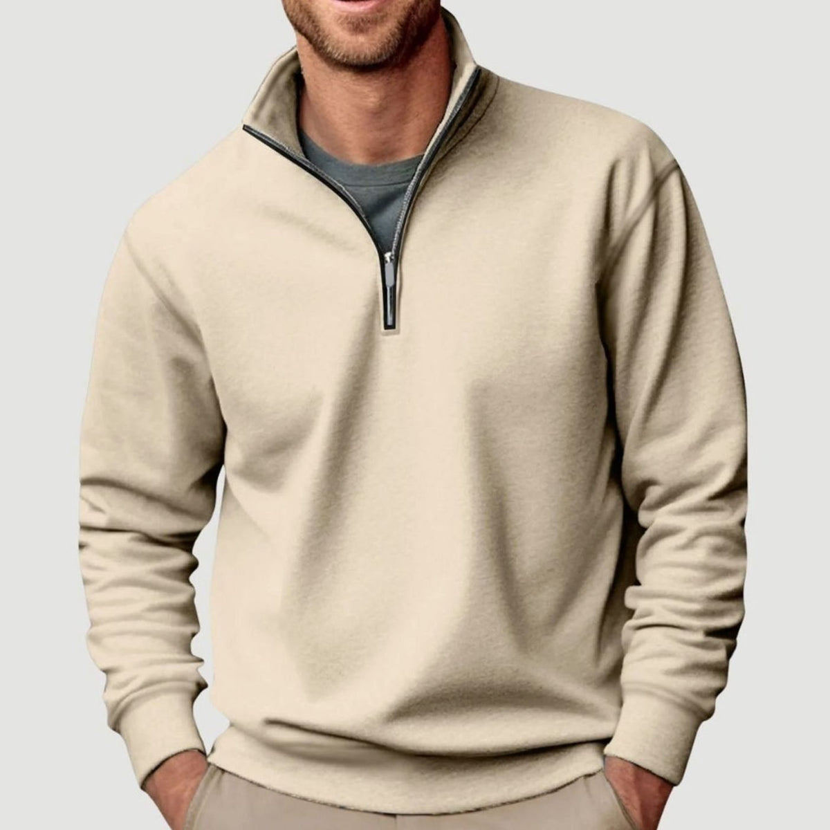 Mason | Fleecesweater voor heren met opstaande kraag en korte rits