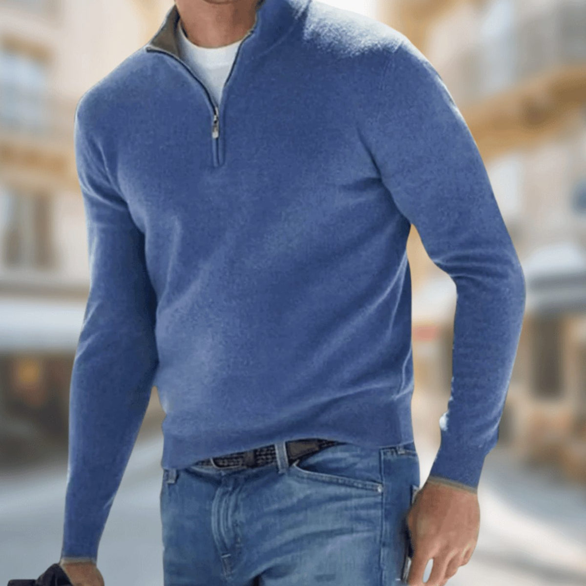 Huib | Herenpullover met kwartrits, ritshals en klassieke pasvorm