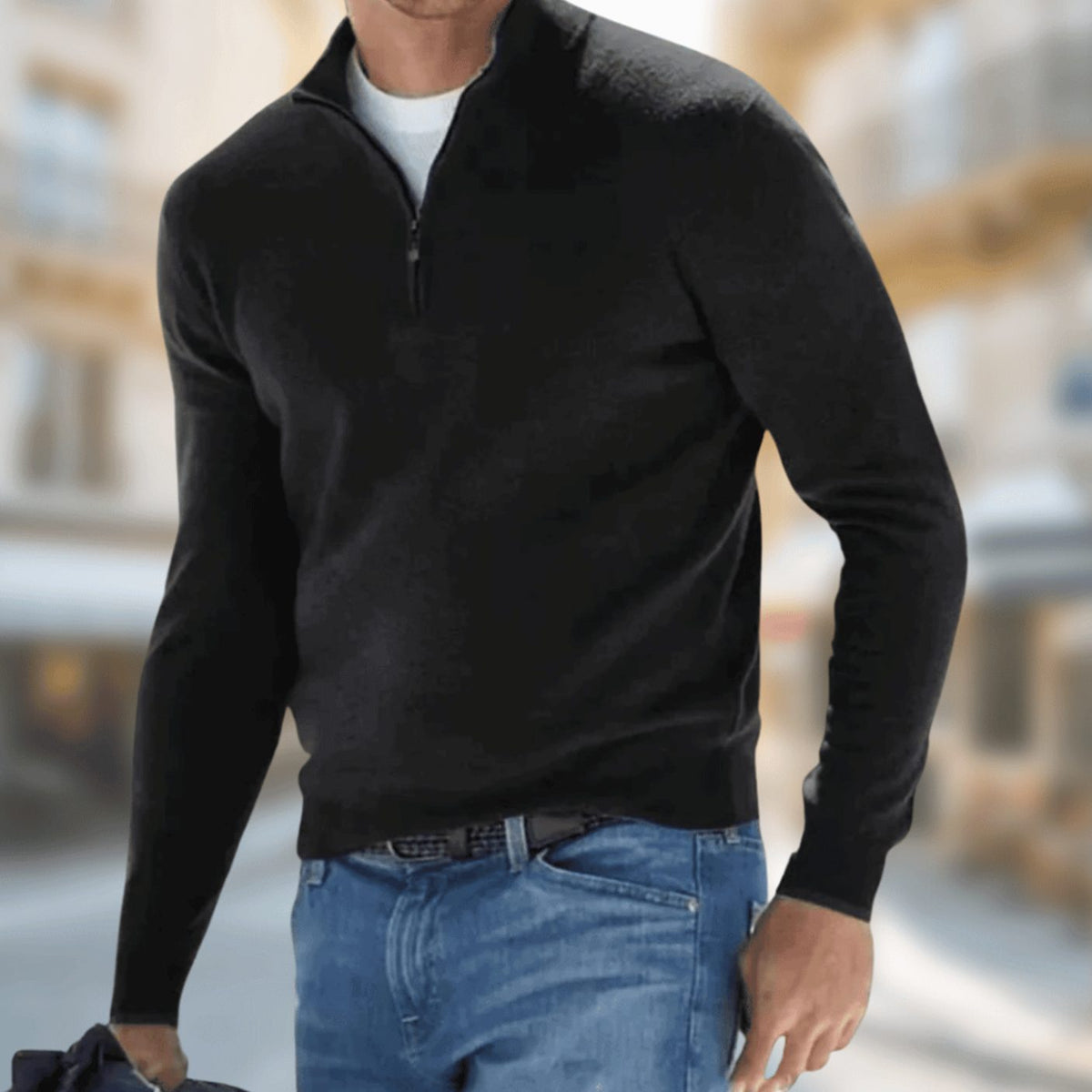 Huib | Herenpullover met kwartrits, ritshals en klassieke pasvorm
