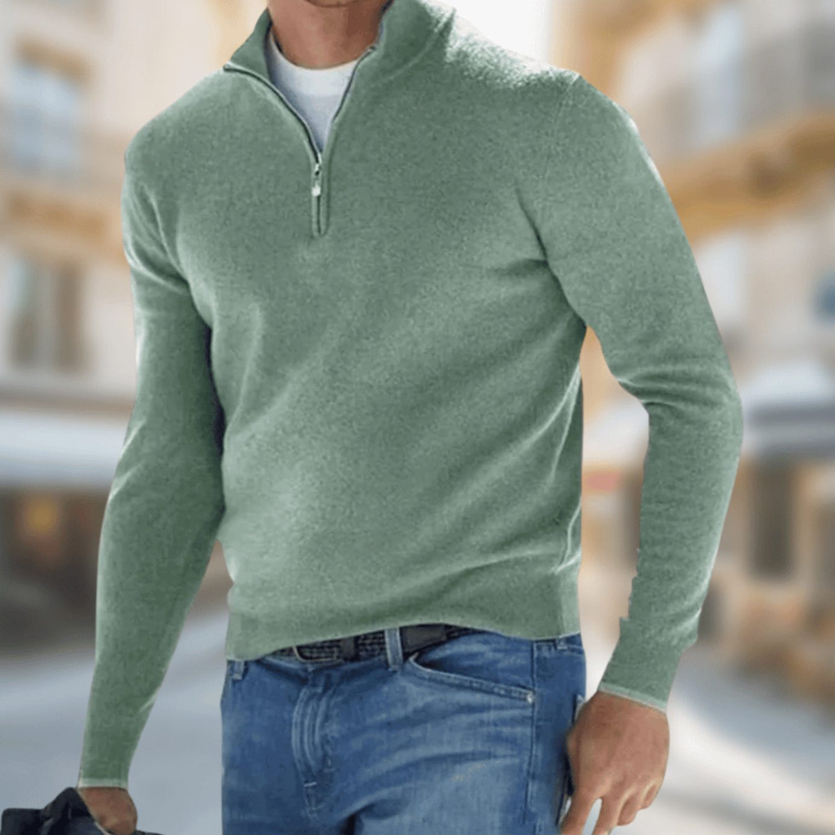 Huib | Herenpullover met kwartrits, ritshals en klassieke pasvorm