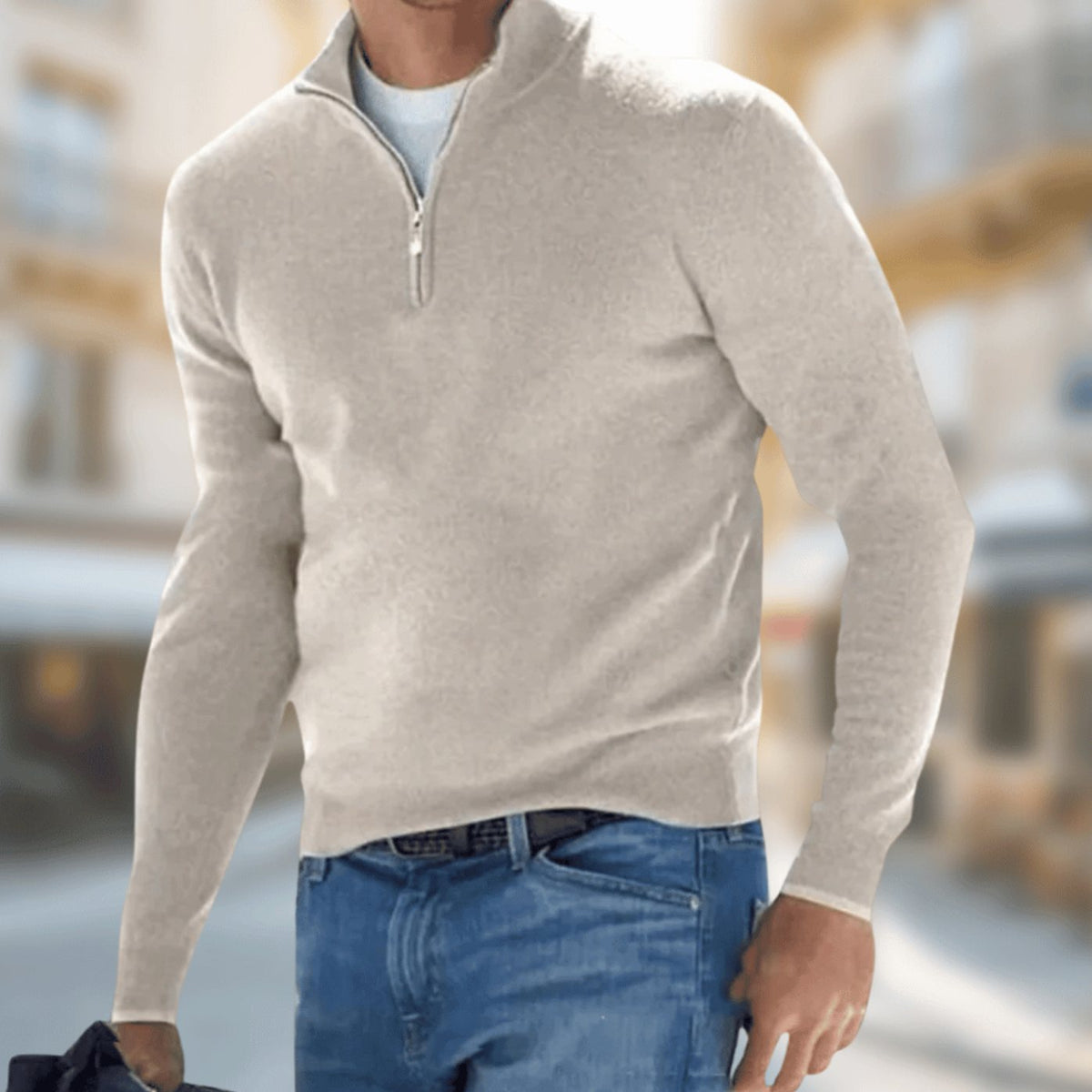 Huib | Herenpullover met kwartrits, ritshals en klassieke pasvorm