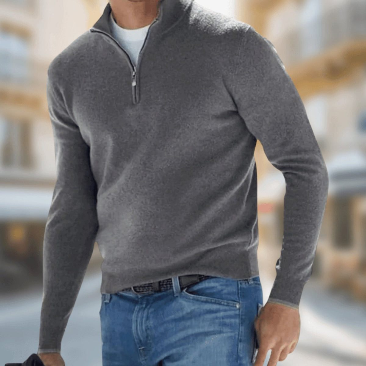 Huib | Herenpullover met kwartrits, ritshals en klassieke pasvorm