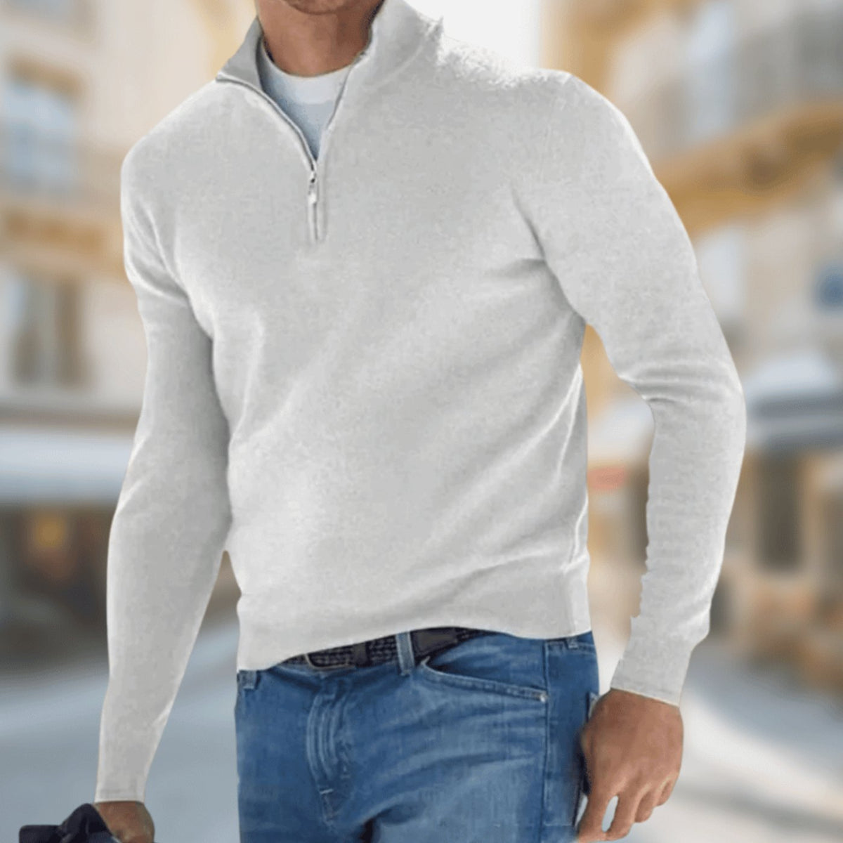 Huib | Herenpullover met kwartrits, ritshals en klassieke pasvorm