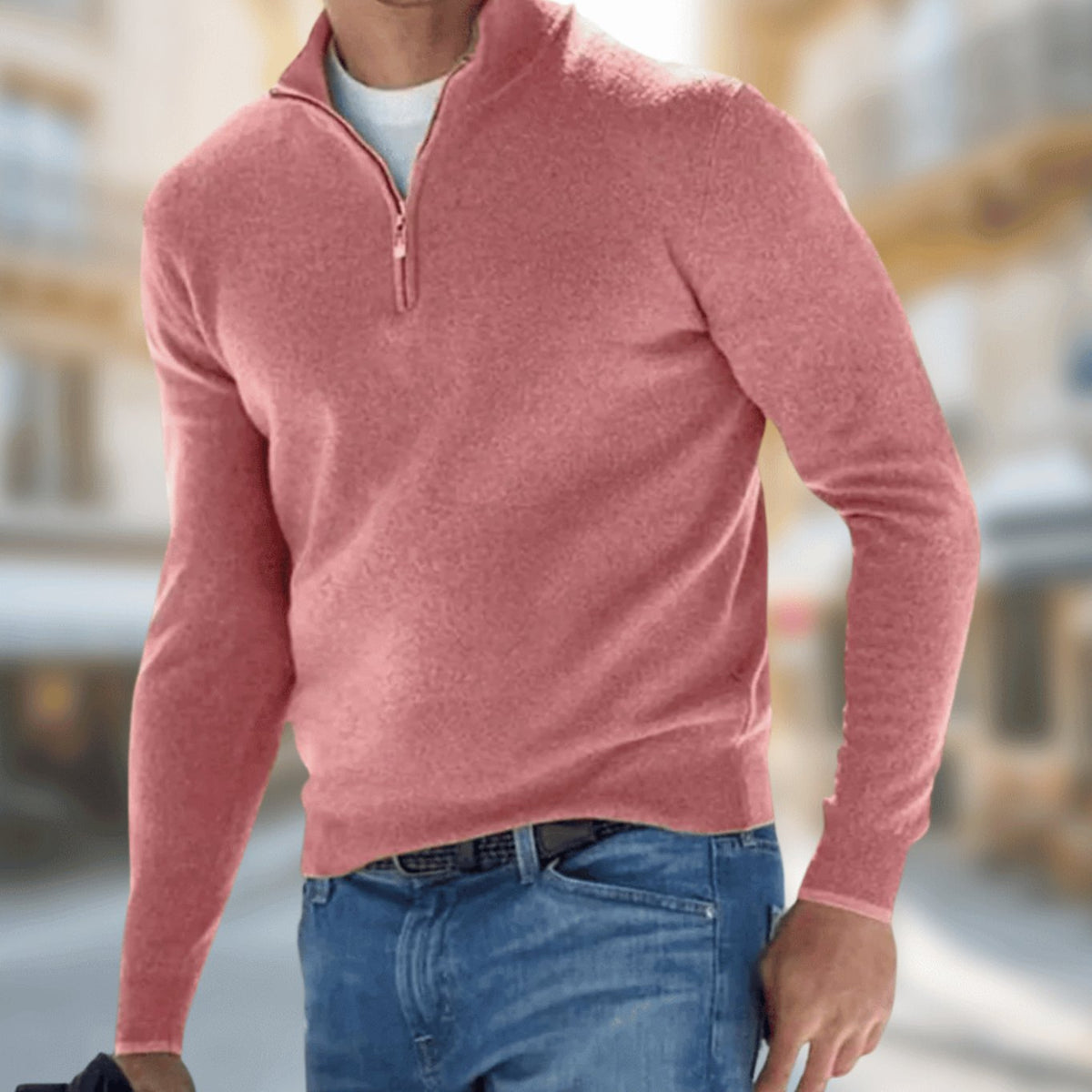 Huib | Herenpullover met kwartrits, ritshals en klassieke pasvorm