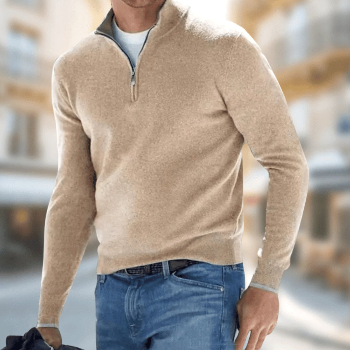 Huib | Herenpullover met kwartrits, ritshals en klassieke pasvorm