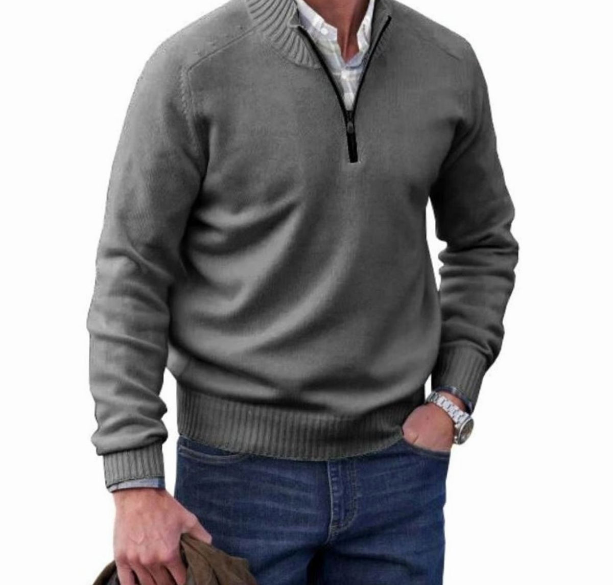 Troy | Slim-fit herentrui van katoenmix met korte rits