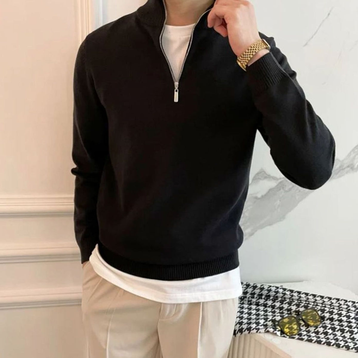 Troy | Slim-fit herentrui van katoenmix met korte rits