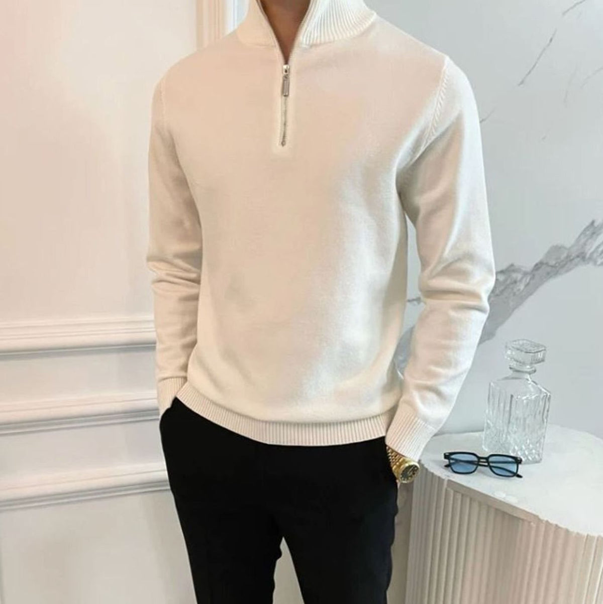 Troy | Slim-fit herentrui van katoenmix met korte rits