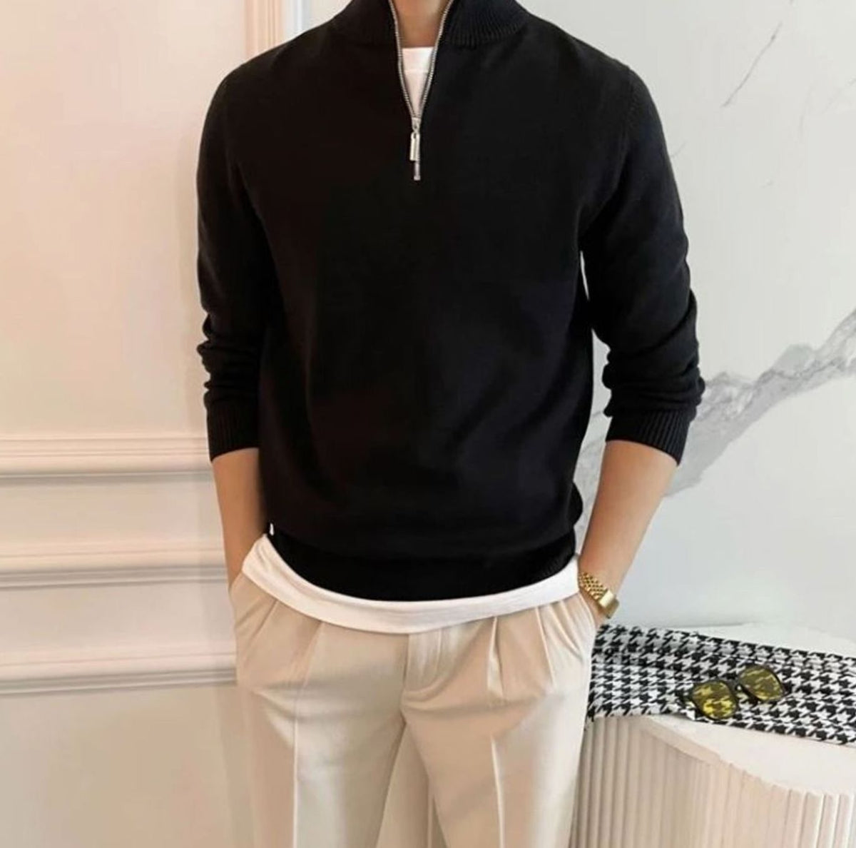 Troy | Slim-fit herentrui van katoenmix met korte rits